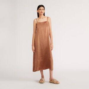 Everlane The Satin Square Neck Satin Slip Dress size 8 in Cocoa Brown